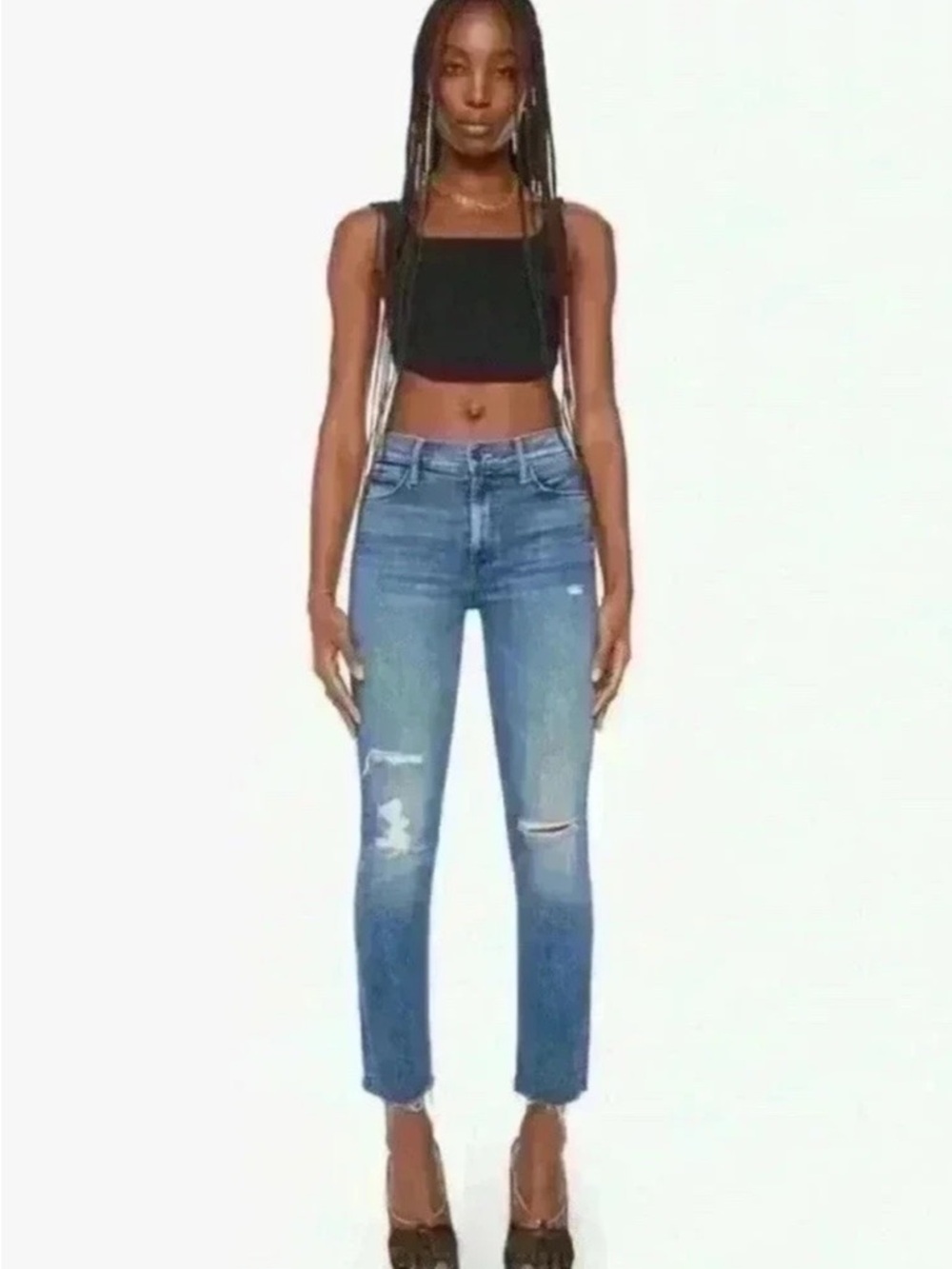 MOTHER The Mid Rise Dazzler Ankle Fray Sz 28 Weekend Warrior Stretch Crop Jeans